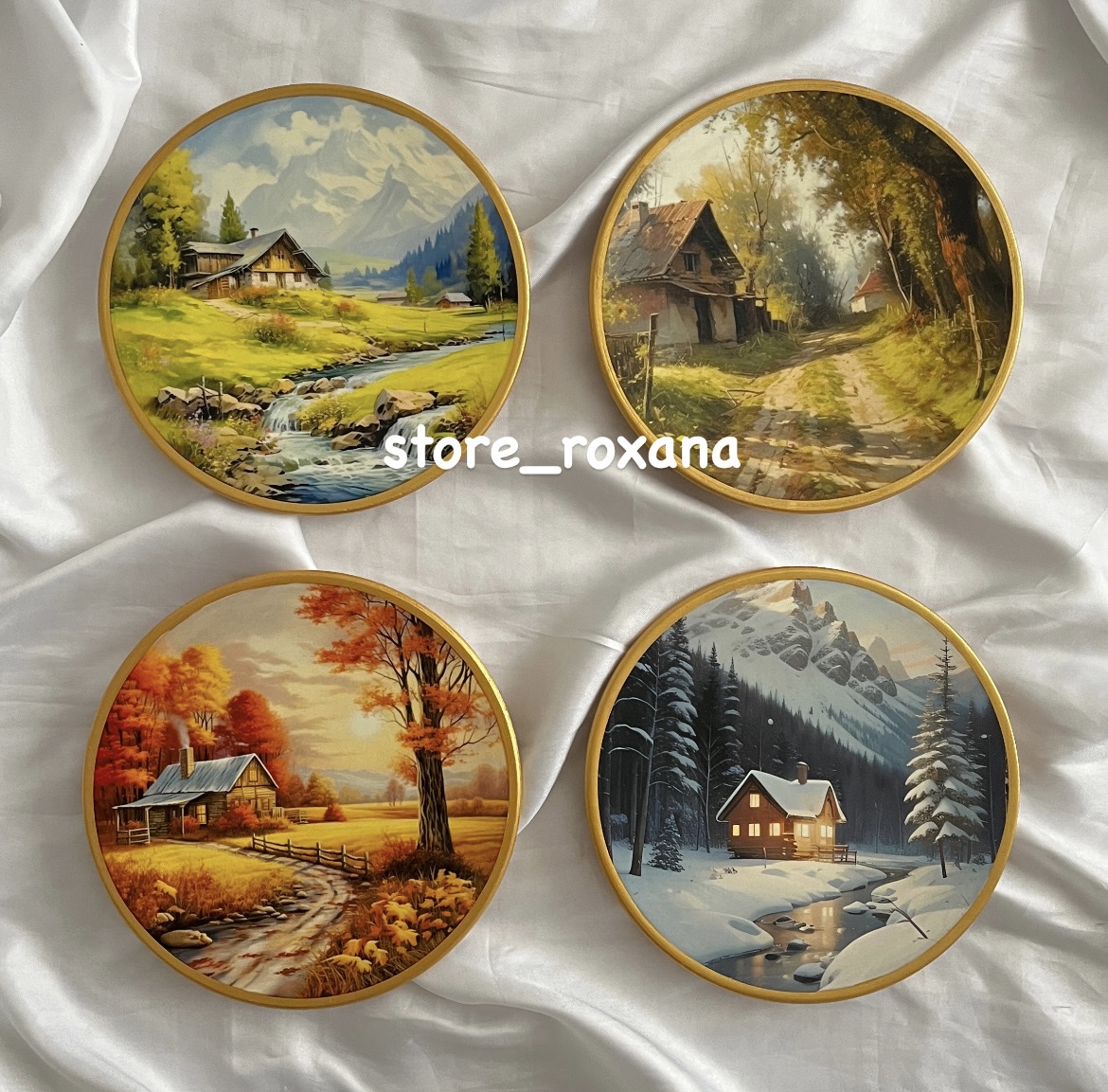 دیوارکوب ۴عددی طرح چهارفصل لبه طلایی