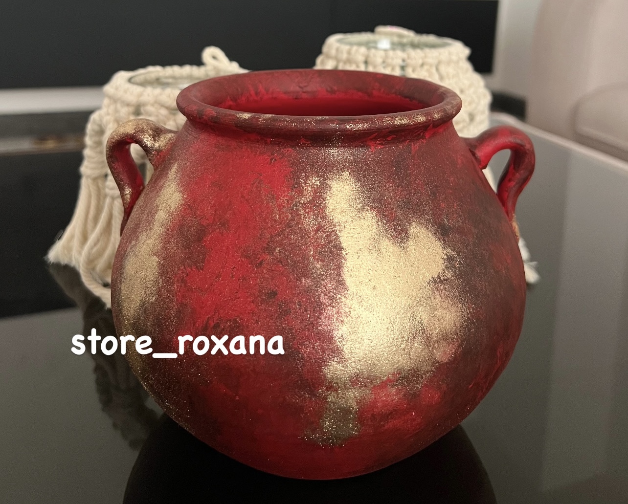 گلدان طرح پتینه قرمز و زرشکی