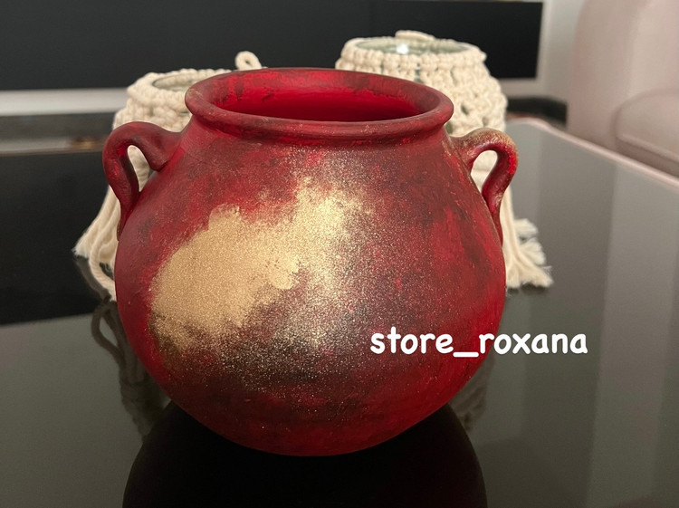 گلدان طرح پتینه قرمز و زرشکی